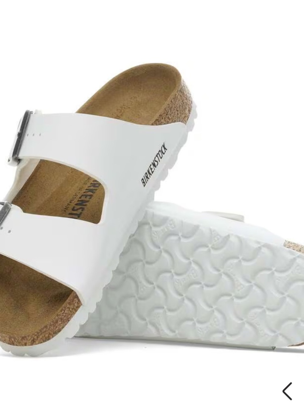 Birkenstock White Arizona Two-Strap Sandals with Cork Footbed